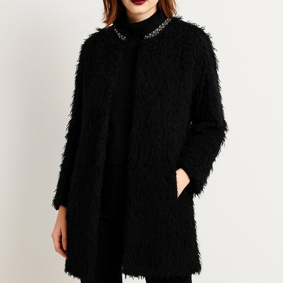 GUESS Oversized Black Faux Fur Coat Women’s XS (Fits M/L) | Snap Button Longline - Picture 1 of 12